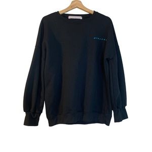 Playboy Missguided Black Crew Neck Sweatshirt with Teal Embroidery